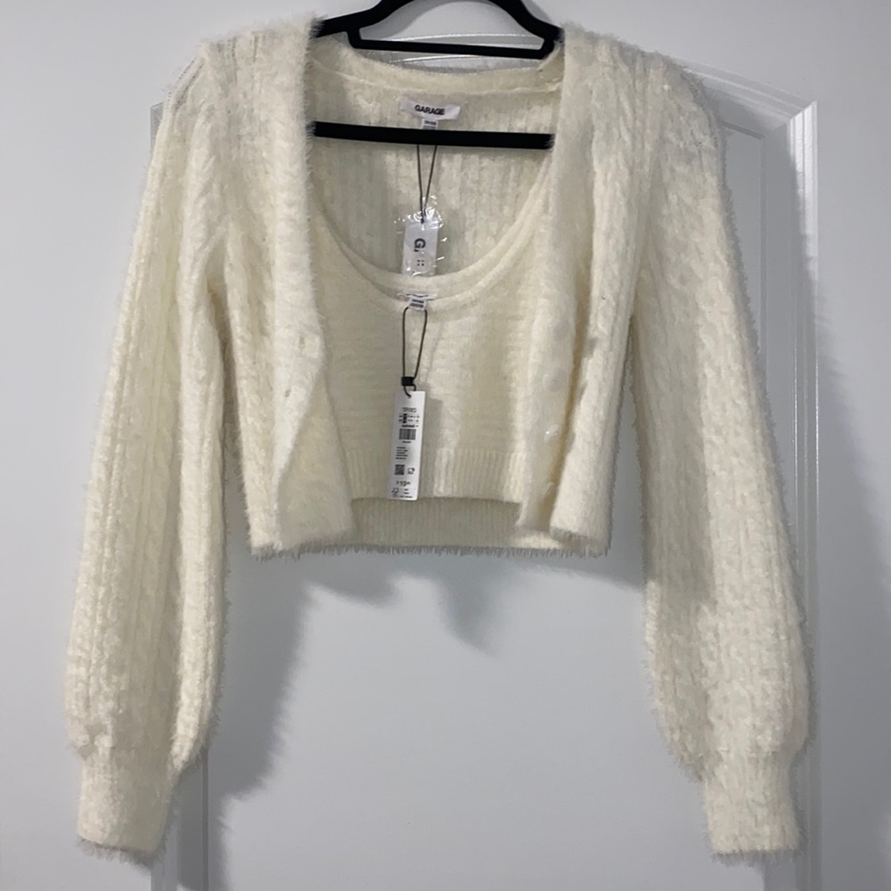 Garage Cream Crop Cardigan and Tank Set